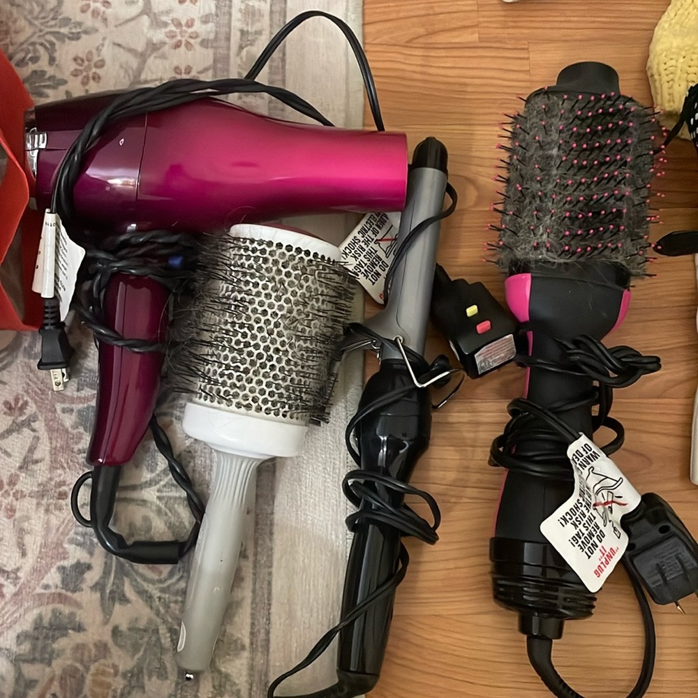 Hair Tools, hair dryer, hair curler 1in, round large brush, revlon one step